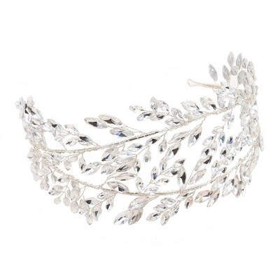 Crystal Bridal Headbands Silver Leaf Tiara Headband for Women Wedding Hair