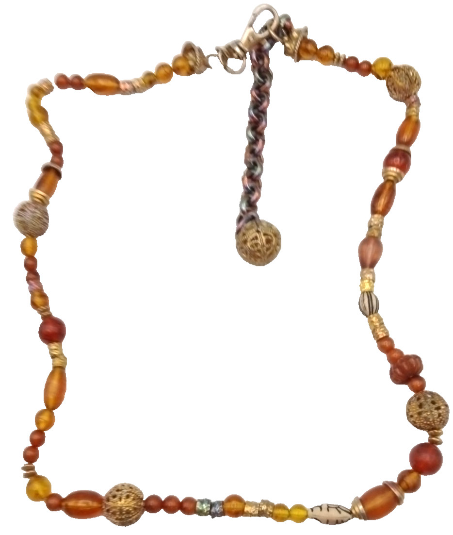 Express Beaded Statement Necklace Orange Amber Go… - image 1