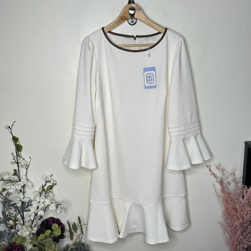TUCKERNUCK x SAIL TO SABLE Flouncy Bell Sleeve Textured Dress Cream Sz L {3G41} - Picture 2 of 6