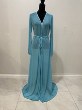 Vintage Turquoise Sheer Mesh Robe Floor Length Balloon Sleeve Fairycore Coquette