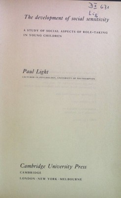 The Development of Social Sensitivity: A Study of Social Aspects of Role-Taking