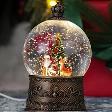 Snow Globe with with Reindeer, Light Up Christmas Snow Globes with Music Santa
