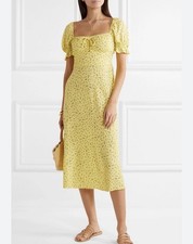 Faithfull The Brand Evelyn midi dress yellow sz S cottagecore