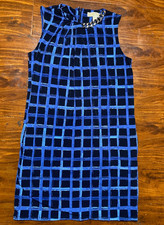 MICHAEL KORS Sleeveless Blue & Black Checked Dress Silver Chain Neckline SZ S