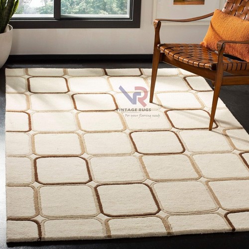 Modern Gray White Wool Area Rug 6x9 Hand-Tufted Antique Style Carpet Living Room