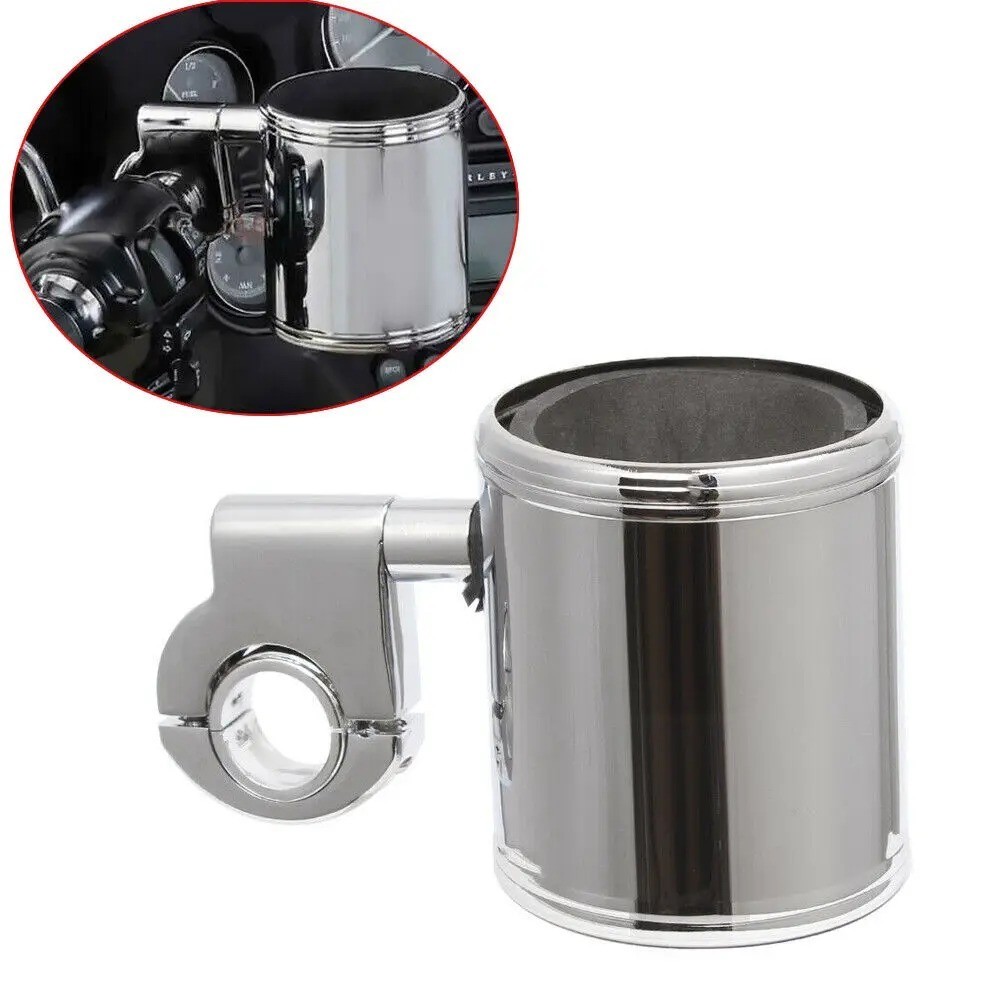 Motorcycle Cup Holder Handlebar Drink Bottle Holder Chrome H