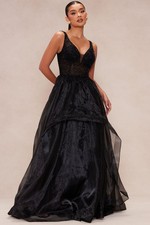 NOVALUXE FASHION NOVA Delilah Tulle Gown Women's Black XL Dress
