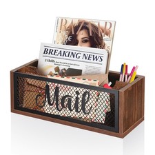 2 Slots Wood Mail Organizer Holder Basket Sorter Wall Countertop Envelope Desk