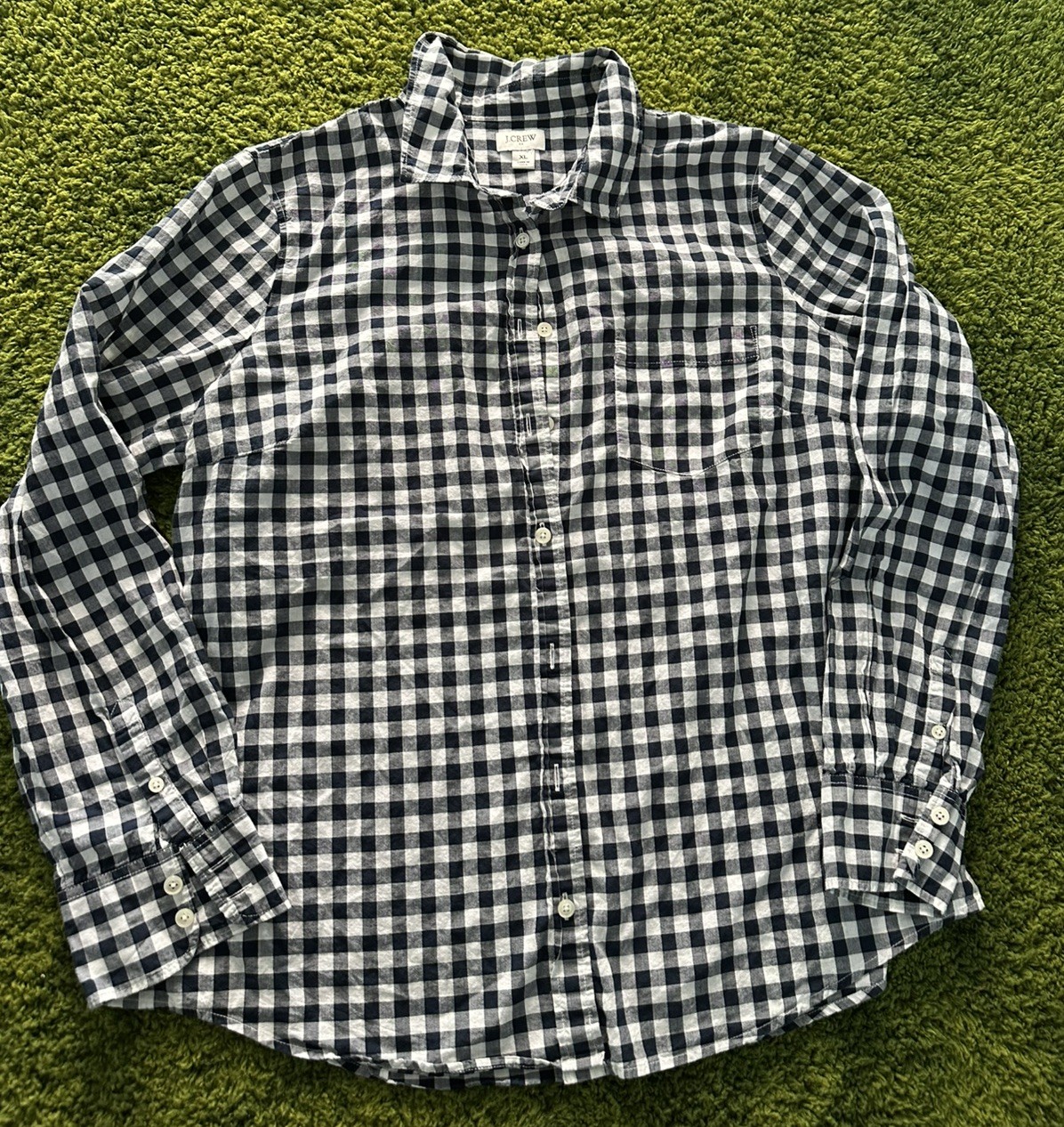 Jcrew Shirt Womens Xl Gingham Check Button Up Long Sleeve Cotton Blue