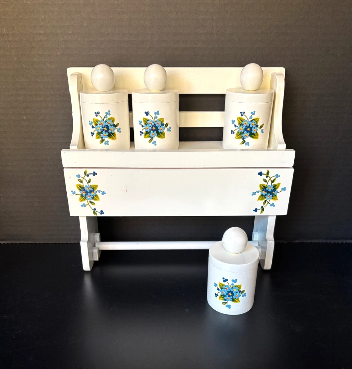 Salvo Russian Folk Art Spice Cabinet Rack 4 Jars Drawer Wood Hand Painted USSR