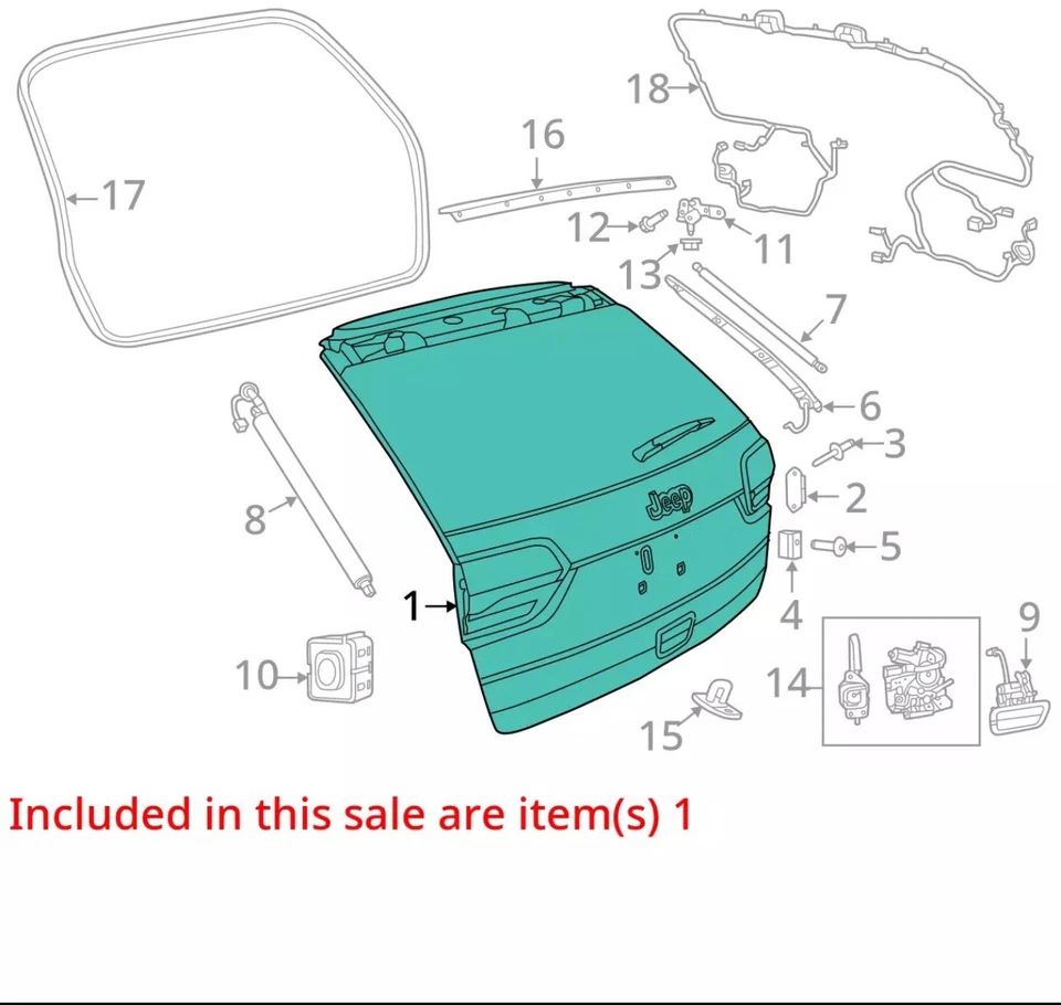 JEEP GRAND CHEROKEE TAILGATE LIFTGATE BACK DOOR SHELL W/ GLASS OEM 2014 - 2022 - Image 3 of 3