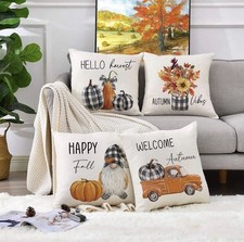 Fall Plaid Farmhouse Orange Pillow Covers 18x18  Set Of 4 Decorations For Home