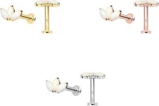 PIERCINGLINE 14 Karat Gold Labret mit Gewinde LOTUSBL&Uuml;TE + SYNTHETISCHE