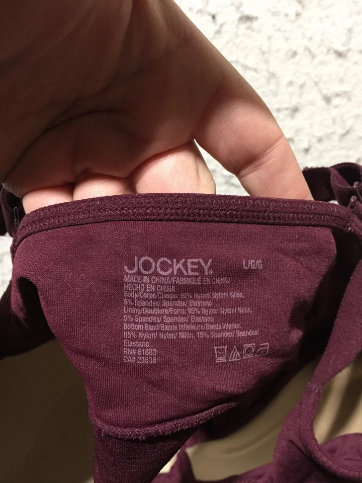 Sujetador Jockey Mujer L Grande Granate Acolchado Cuello en V Nylon Correas Elastizadas Foto 2 de 4