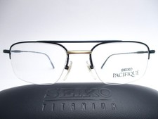 NOS SEIKO PACIFIQUE T533 - Half Rim Blue Titanium Eyeglasses 52 19 Case