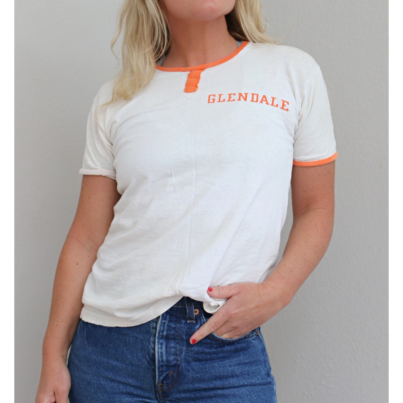 1960's Vintage Champion Distressed Glendale Ringer T-shirt Women's SM MD Mens XS image 2