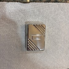 New Rare Armor Deep Carved Heavy Silver Plate Zippo Lighter 2003 Diagonal Lines 