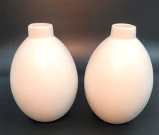 Handmade Ceramic Bud Vases White Modern Egg Shaped Set of 2