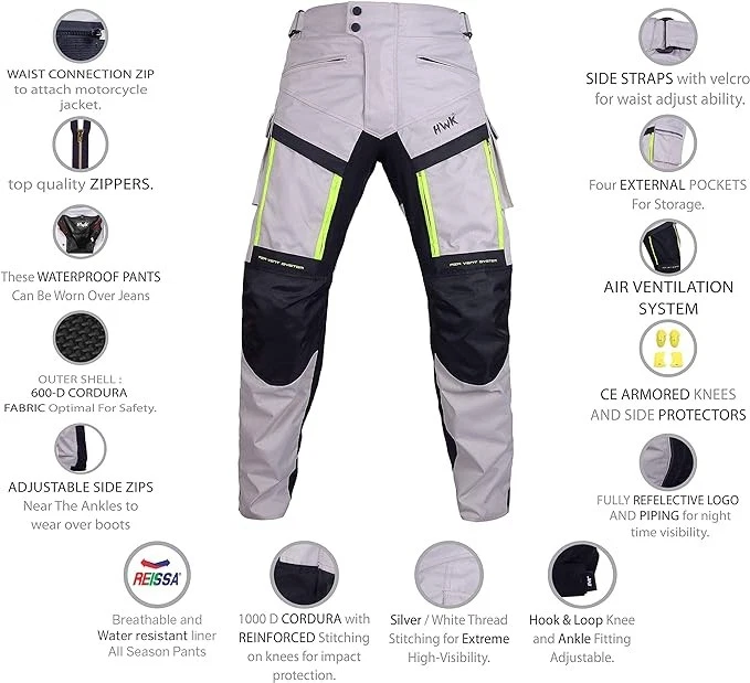 Pantalones de moto y trabajo HWK para hombre aventura, cintura 30"-32" entrepierna30" - plateados Foto 2 de 4