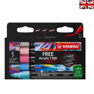 Vibrant ARTY T300 Acryl Marker Set - umweltfreundlich, 5 Bonbonfarben, 2-3 mm Spitze