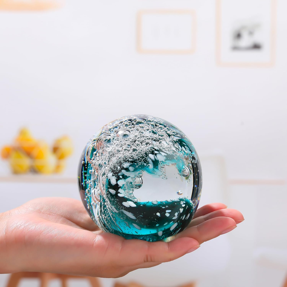 Qianwei Hand Blown Ocean Waves Crystal Ball - Glass Collectible