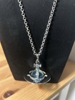 Vivienne Westwood Kette Kugel orb blau silber mit Tasche 20 mm und 80cm neu