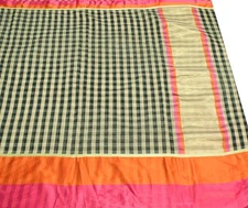 Sushila Vintage Art Cotton Silk Saree Checks Woven With Contrast Border Sari