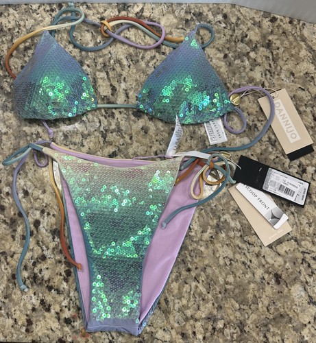 Gianni Bini X Dannijo Sequin Bikini Set XS Scoop Front Bottoms $196 Retail NWT - Picture 1 of 5
