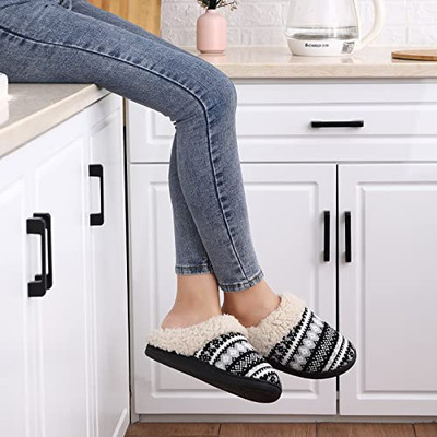 Warm Knit House Slippers for Women Comfy Fleece Lined Winter 8-9 Black
