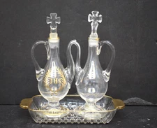 Vintage Glass Cruet Set with Stoppers and Tray (CU681) chalice co.