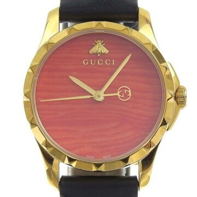 GUCCI G-Timeless Bee 126.5 Gold Orange Dial Quartz Ladies Watch USED FS JP