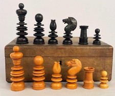 Antique Calvert Pattern Chess Set - Club Size - Kings=95mm 3 3/4 inch
