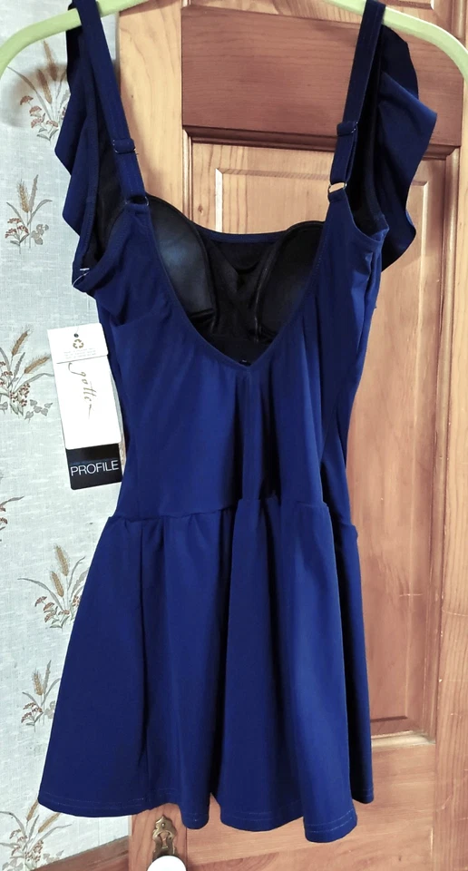 New Gottex Profile $148 Navy Blue Ruffled Top Swimsuit Swim Dress - Size 6 - Image 2 of 4