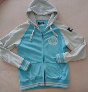 BLOCKOUT Turquoise Blue and Cream Zip Up Activewear Varsity Hoody Jacket Sze M