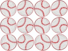 12 Baseball Iron On Patches 1 3/8" White Red Mini Sports Applique Set