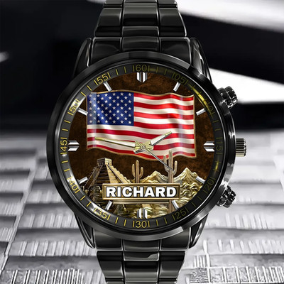 Proud American Customized Watch   Personalized Name - Gift For Friends, Family