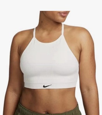 NWT Nike Indy Women's White Ribbed Sports Bra Size M Medium Support