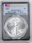 2021 Type 2 1oz Silver American Eagle MS70 PCGS 43345870 First Strike