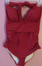 NWT Cupshe Women's Halter Backless Ruched One Piece Swimsuit Size Large Burgundy