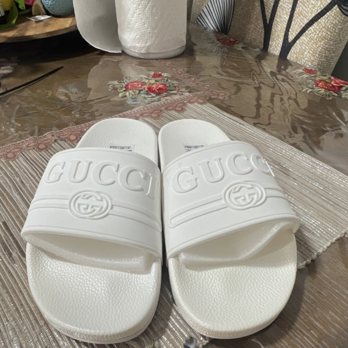 ?? Gucci White Slides with COA women size 10 men size 8 Gucci White Slide Sandals for Men for sale - eBay main image 3
