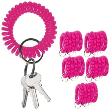 25PCS Hot Pink Wrist Keychain – Hot Rose Spring Spiral Wrist Coil Key Chai