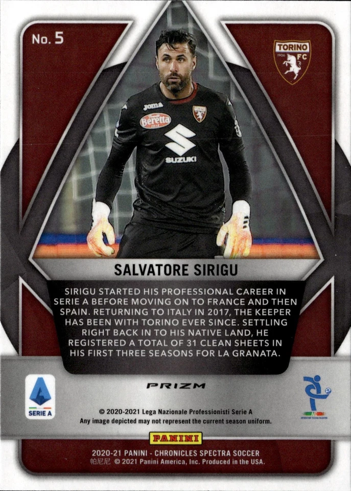 2020-21 Panini Chronicles - Spectra Serie A Purple Mojo Salvatore Sirigu Card #5 - Image 2 of 2