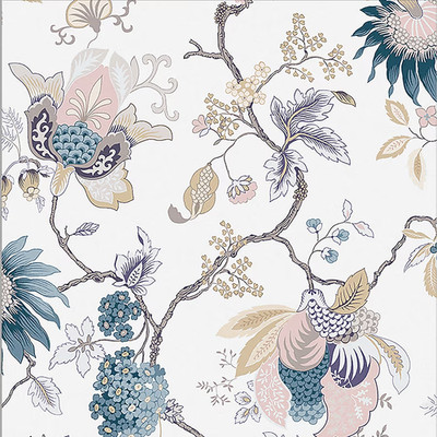 Graham & Brown - 105763 -Dusk - White and Blue Non-Woven Floral - Unpasted