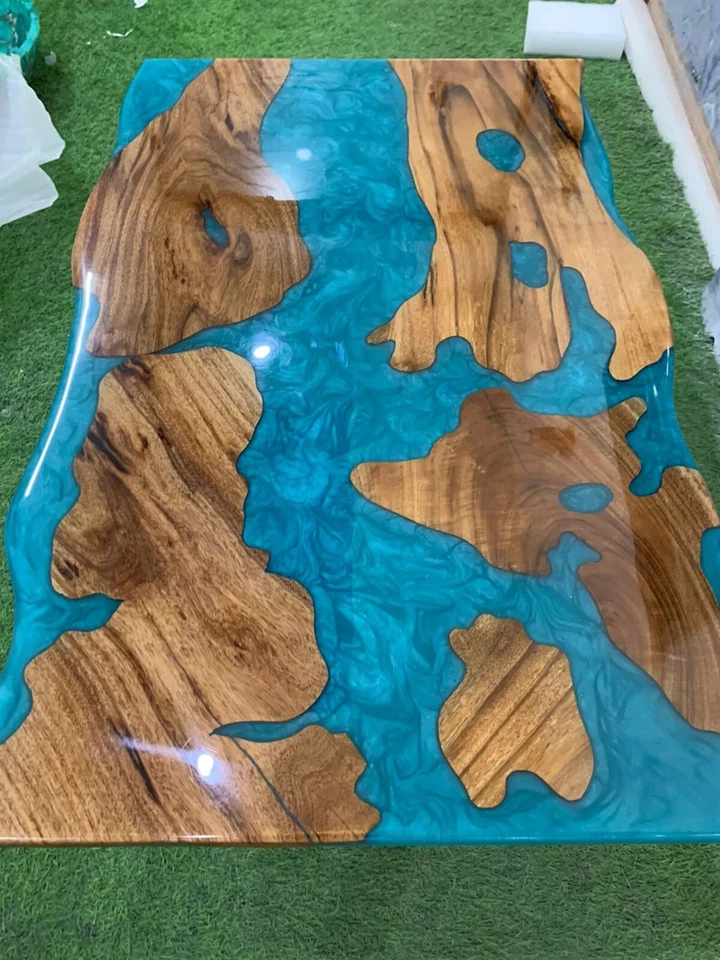 Luxury Epoxy Table Top Handmade Live Edge Blue River Resin Counter Top Slab Deco - Image 2 of 4