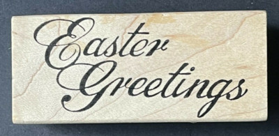Easter Greetings Elegant Holiday Sentiment Writing Word Phrase Wood Rubber Stamp