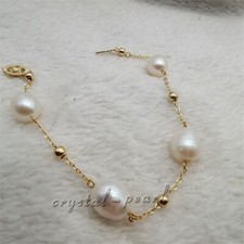 7.5-8 inch Natural South Sea White Pearl Bracelet 14k Gold Clasp