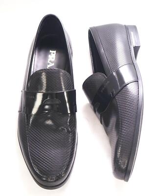 $1,100 PRADA - Black Patent Leather LOGO Laser Detailed Loafers - 9 US (10 Prada