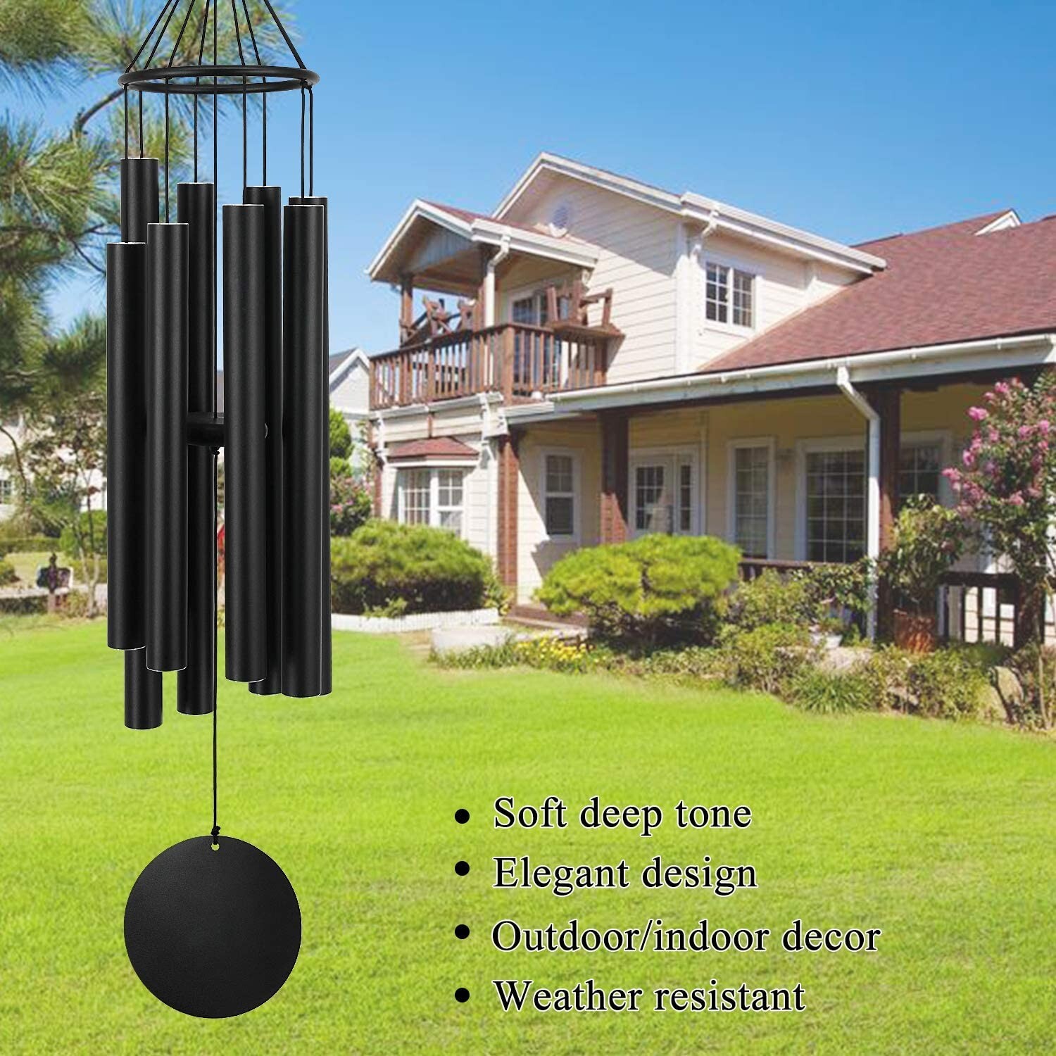 38in Long Wind Chimes 8 Tubes Copper Church Bell Outdoor Garden Decor Black