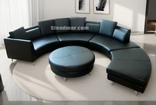 5PC 153" MODERN ROUND SECTIONAL LEATHER SOFA S406BK