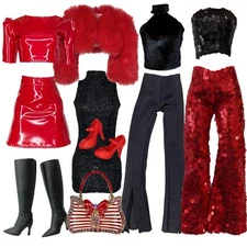 Eledoll Clothes Deluxe Fashion Pack for 12 inch Doll Red Black CARMINE Set